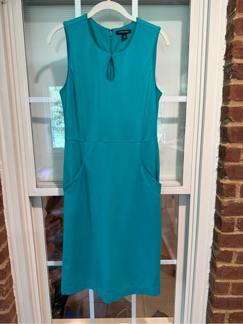 Lands' End Teal Sleeveless Midi Dress with Keyhole Neck